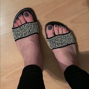 Stuart Weitzman Pearl & Crystal Beaded Slides